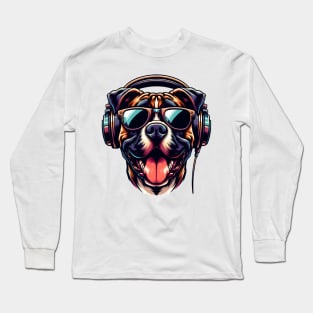 Perro de Presa Canario as Smiling DJ with Headphones and Sunglasses Long Sleeve T-Shirt